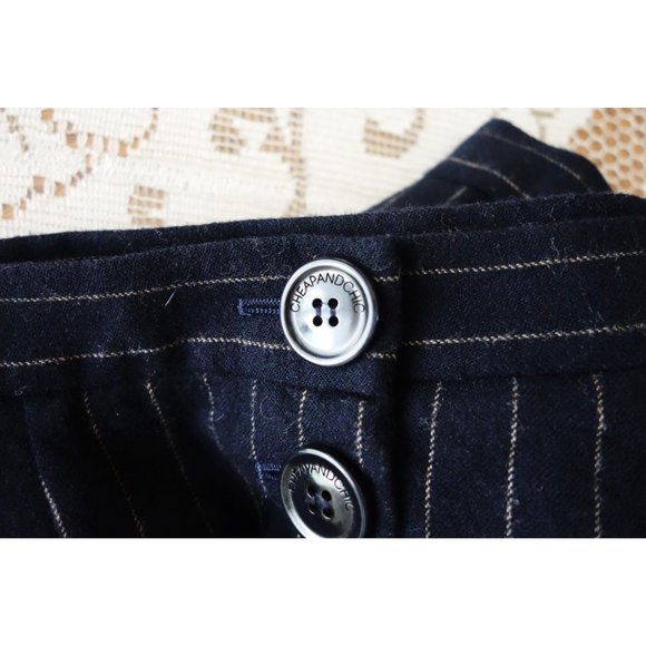 Vtg 00s Y2K Moschino Navy Blue Pinstripe Wool Button Trumpet Skirt IT 40 US 4 - Picture 4 of 6